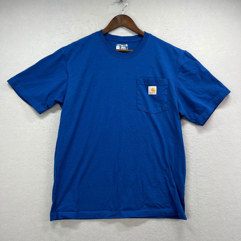 Carhartt K87-M T Shirt Mens M Royal Blue Pocket Tee Cotton Loose Fit Workwear